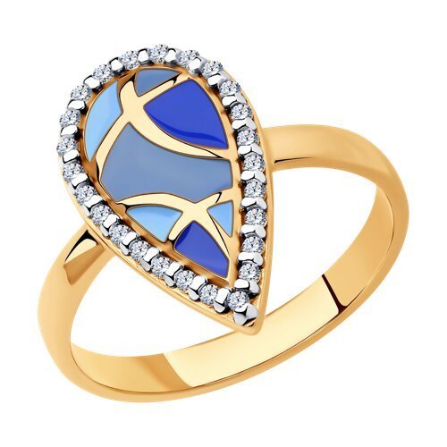 Кольцо из золочёного серебра с фианитами и эмалью (Арт.93-110-01582-1)