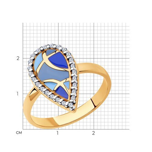 Кольцо из золочёного серебра с фианитами и эмалью (Арт.93-110-01582-1)