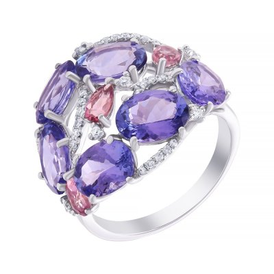 Кольцо из белого золота с бриллиантом и танзанитом (Арт.rg-32428_ko_ta_tu_wg)