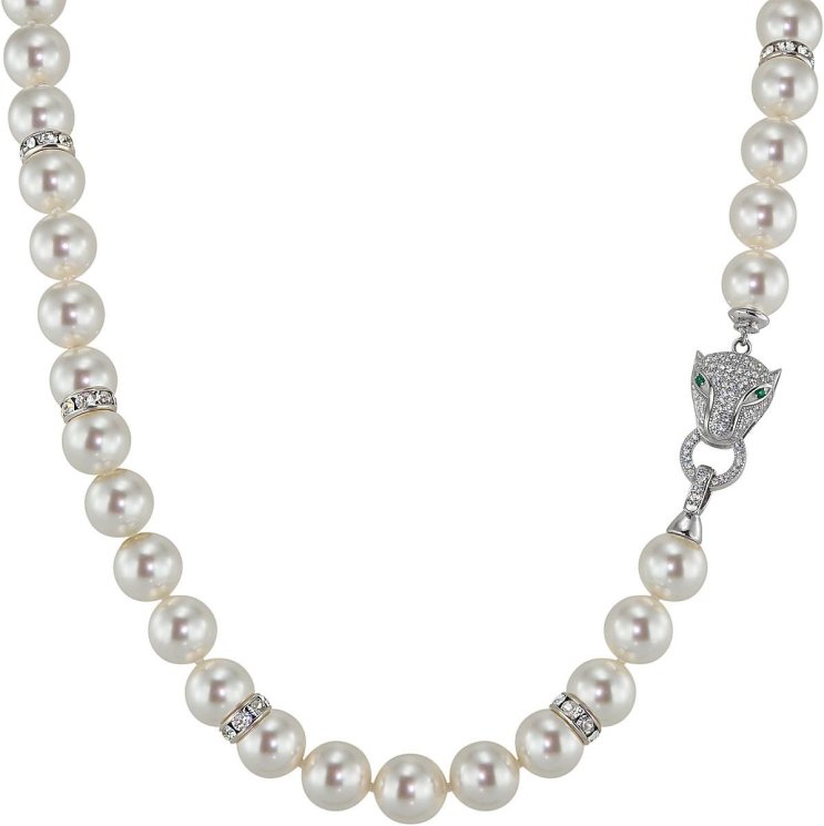 Ожерелье из серебра с жемчугом и куб. цирконием (Арт.128l-fp-sr7-1)