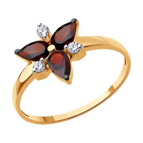 Кольцо золотое с гранатом и фианитами «Алый Цветок» SOKOLOV (арт.5129)