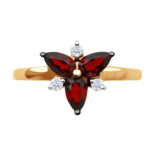 Кольцо золотое с гранатом и фианитами «Алый Цветок» SOKOLOV (арт.5129)