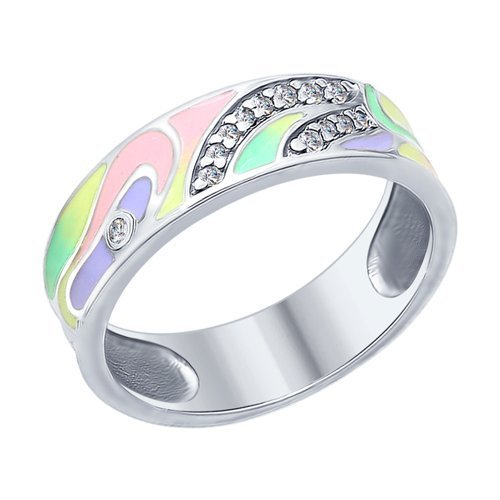 Кольцо из серебра с эмалью с фианитами (Арт.94012403)