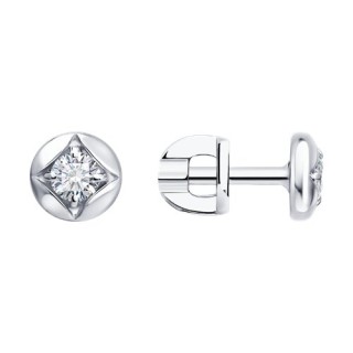 Серьги серебряные с выращенным бриллиантом «Минималистичный Блеск» Соколов (арт.86020012)