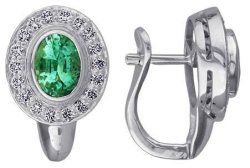 Серьги из золота с бриллиантом и изумрудом Русские Самоцветы (Арт.95311)