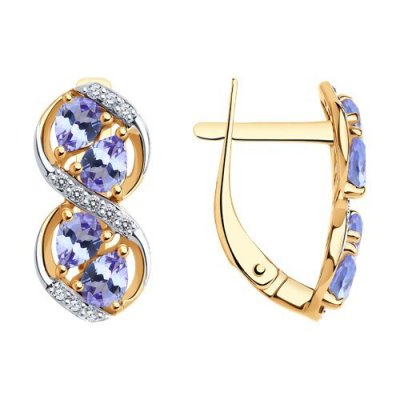 Серьги из золочёного серебра с танзанитами и фианитами (Арт.92025314)