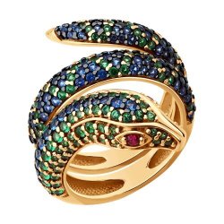 Кольцо из золочёного серебра с корундами и фианитами (Арт.93-110-02300-1)