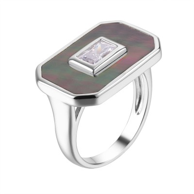 Кольцо серебряное с жемчугом и фианитом «Gravity» Fresh Jewelry (арт.PI-R03235-X-W-PNB-X-W)