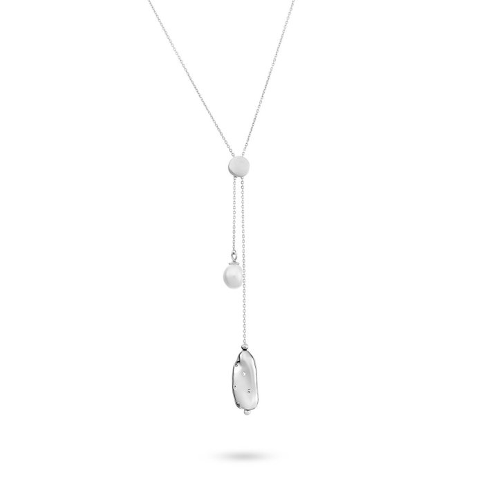 Ожерелье из серебра с жемчугом и куб. цирконием (Арт.rb-n00361-x-w-pn-x-w)