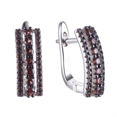 Серьги серебряные с фианитами «Brown Shine» Fresh Jewelry (арт.SL-E01642-X-WB-BR-X-BR)