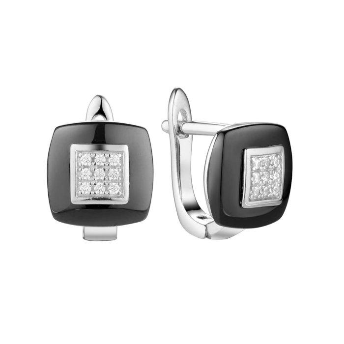 Серьги из серебра с керамикой и фианитом (Арт.tc-e00263-b-w-x-x-w)