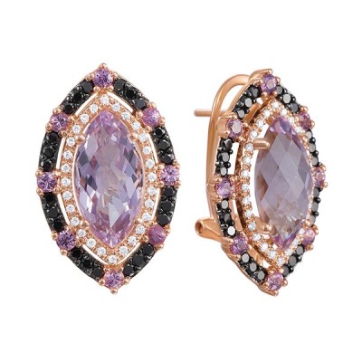 Серьги золото с аметистом, бриллиантами и сапфирами «Розовый мираж» MyJewels (арт.E38108A114RB002)