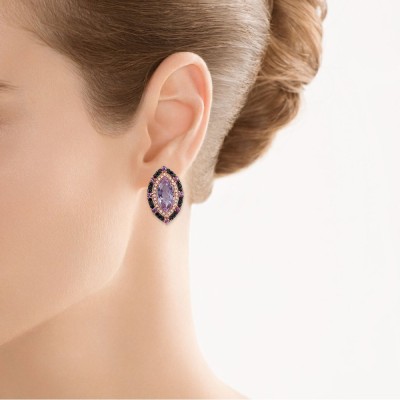Серьги золото с аметистом, бриллиантами и сапфирами «Розовый мираж» MyJewels (арт.E38108A114RB002)