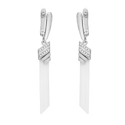 Серьги из серебра с керамикой и фианитом (Арт.tc-e01240-w-w-x-x-w)