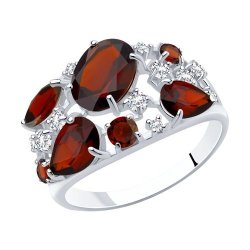 Кольцо из серебра с гранатами и фианитами (Арт.92010220)