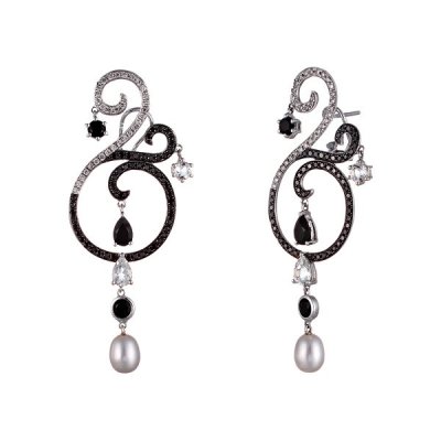 Серьги из белого золота с бриллиантом и жемчугом (Арт.me31978-wd-bd-bo-wtp-gp_db_ox_ws_wg)