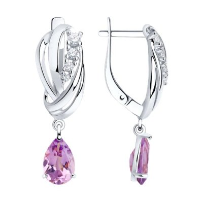 Серьги серебро с аметистом и фианитом «Лавандовый мираж» Соколов (арт.92022259)