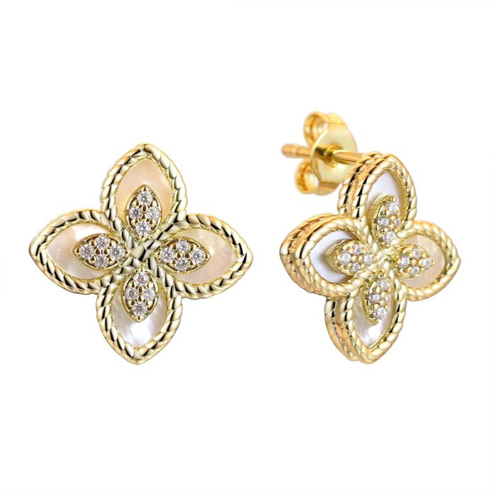 Серьги клевер из серебра с жемчугом и фианитом (Арт.pi-e03994-x-g-pn-x-w)