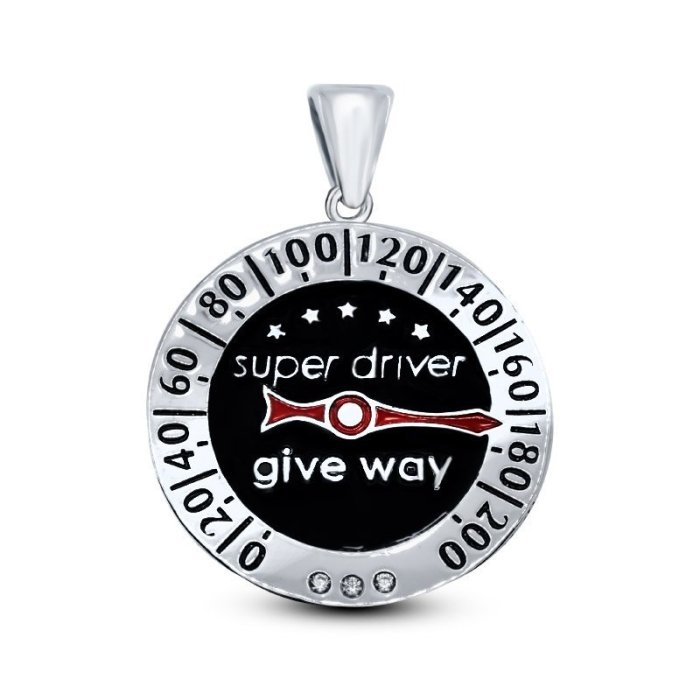 Серебряный кулон с эмалью и кубическим цирконием «Super Driver» (арт. 23m001s-148_jemal_kubcirkonii)
