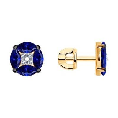 Серьги из золота с бриллиантами и сапфирами «Синие огни» Соколов (арт.2020975)