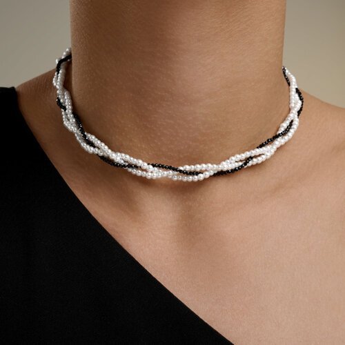 Колье из серебра с шпинелью и синтетическим жемчугом (Арт.94071375)