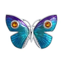 Брошь из серебра с фианитами и эмалью (Арт.94040293)