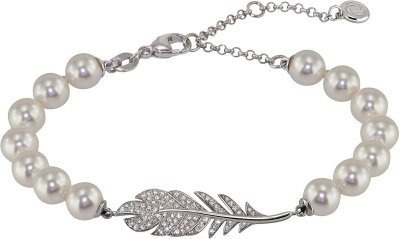 Браслет из серебра с жемчугом и куб. цирконием (Арт.27b-p36-s-1)