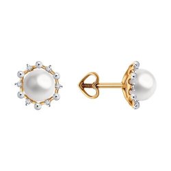 Серьги из золота с бриллиантами и жемчугом (Арт.51-222-02099-1)