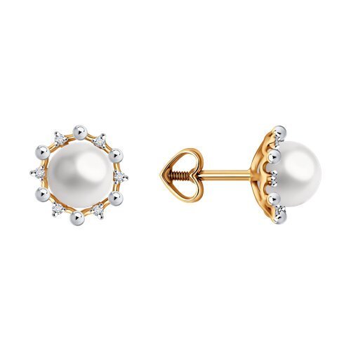 Серьги из золота с бриллиантами и жемчугом (Арт.51-222-02099-1)
