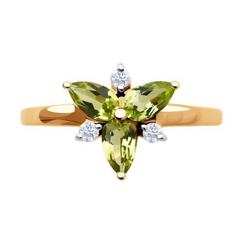 Кольцо золотое с хризолитом и фианитами «Летний цветок» Соколов (арт.5129)