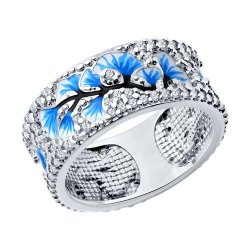 Кольцо из серебра с фианитами и эмалью (Арт.94013877)