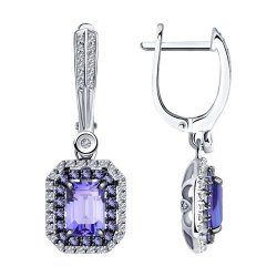 Серьги из белого золота с бриллиантами и танзанитами (Арт.6024208)