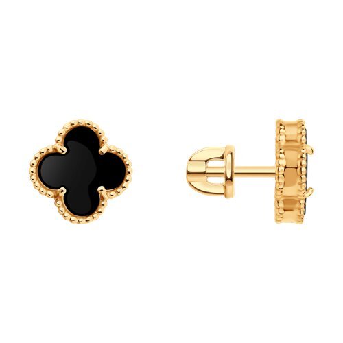 Серьги пусеты золотые пробы 585 с ониксом (Арт.729084) Серьги пусеты золотые пробы 585 с ониксом (Арт.729084)