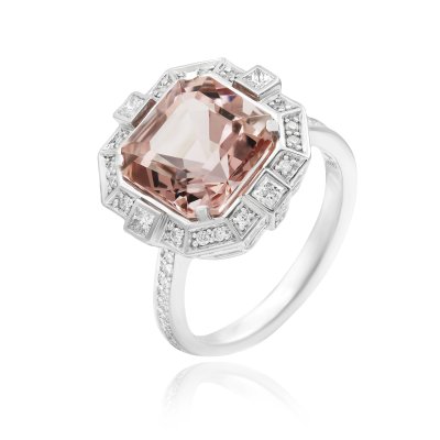 Кольцо из золота с бриллиантом и морганитом Русские Самоцветы (Арт.38385)