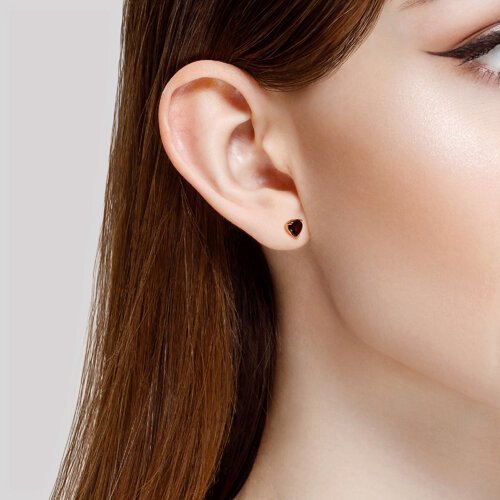 Серьги пусеты золотые пробы 585 с гранатом (Арт.725249)