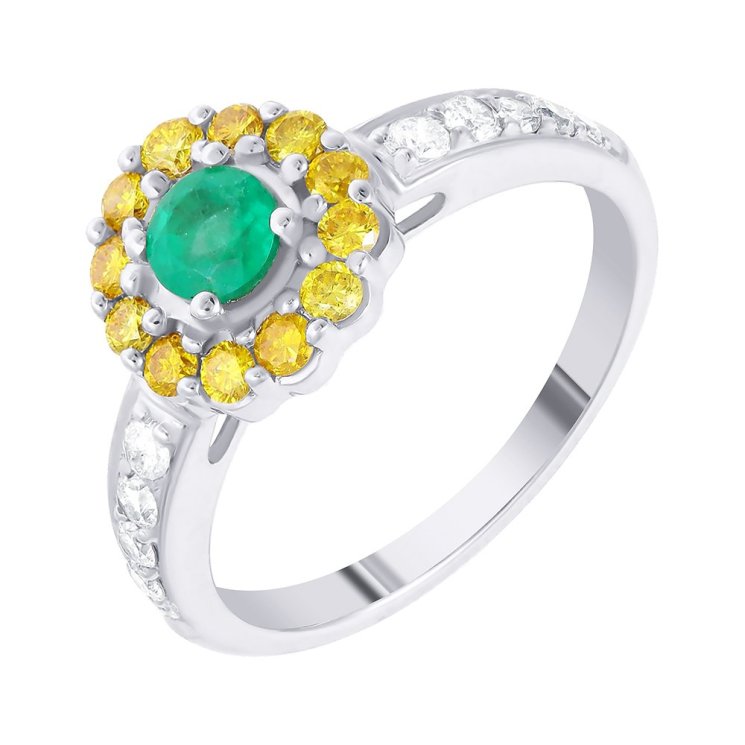 Кольцо из белого золота с бриллиантом и изумрудом (Арт.aab02041_dy_em_wg)