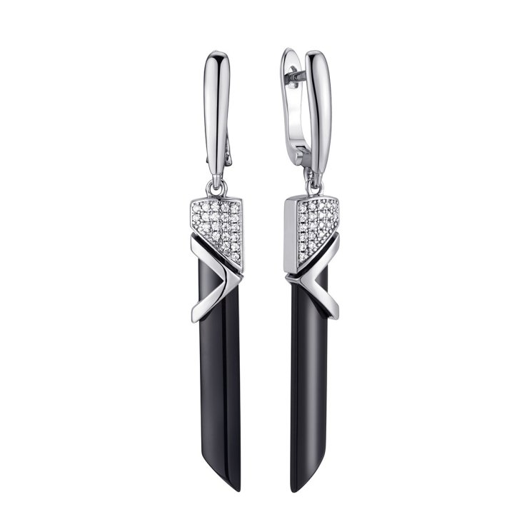 Серьги из серебра с керамикой и фианитом (Арт.tc-e01241-b-w-x-x-w)