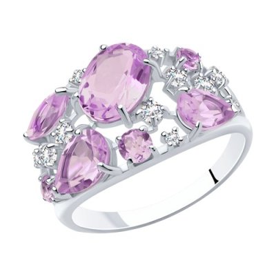Кольцо из серебра с аметистами и фианитами «Лиловый мираж» Соколов (арт.9201)