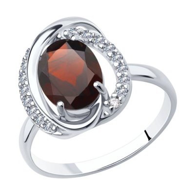 Кольцо из серебра с гранатом и фианитами (Арт.92011939)