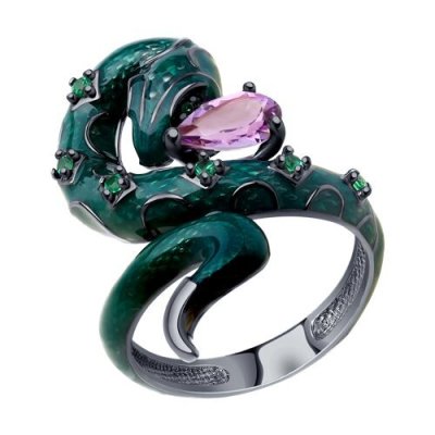 Кольцо из серебра с аметистом,эмалью и фианитами (Арт.92012131)