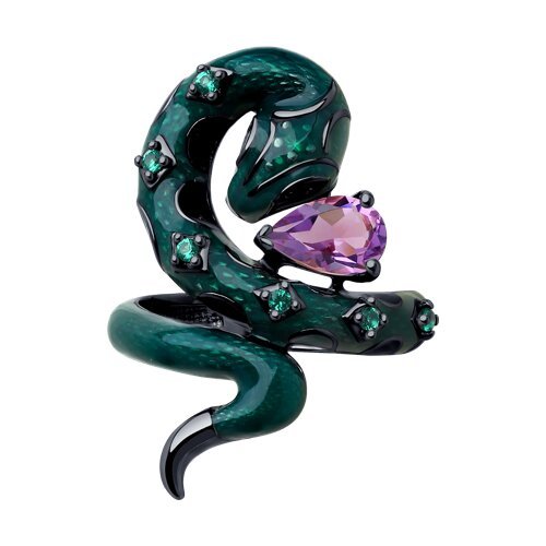 Кольцо из серебра с аметистом,эмалью и фианитами (Арт.92012131)