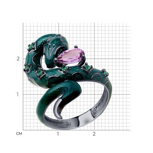 Кольцо из серебра с аметистом,эмалью и фианитами (Арт.92012131)