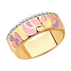 Кольцо из золочёного серебра с фианитами и эмалью (Арт.93-110-01584-1)