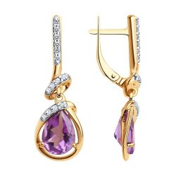 Серьги из золочёного серебра с аметистами и фианитами (Арт.93-321-01919-2)
