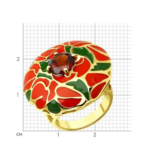 Кольцо из золочёного серебра с ситаллом и эмалью (Арт.93-310-01661-1)