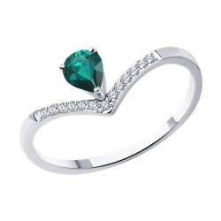 Кольцо из белого золота с бриллиантами и изумрудом (Арт.3010659-3)