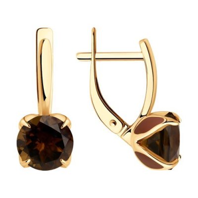 Серьги золото 585 с раухтопазом «Шоколадный Вечер» Соколов (арт.51-320-02058-5)