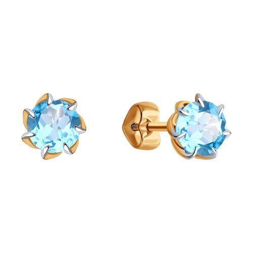 Серьги пусеты золотые пробы 585 с топазом (Арт.51-322-01774-5)