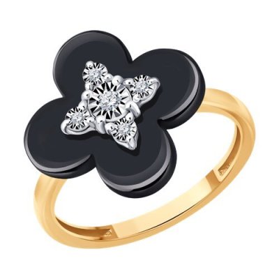 Кольцо из комбинированного золота с бриллиантами и керамической вставкой (Арт.6015131)