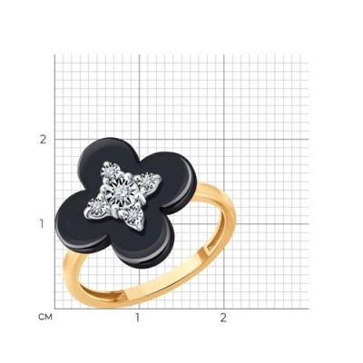 Кольцо из золота с бриллиантами и керамической вставкой «Черный Клевер» Соколов (арт.6015131)